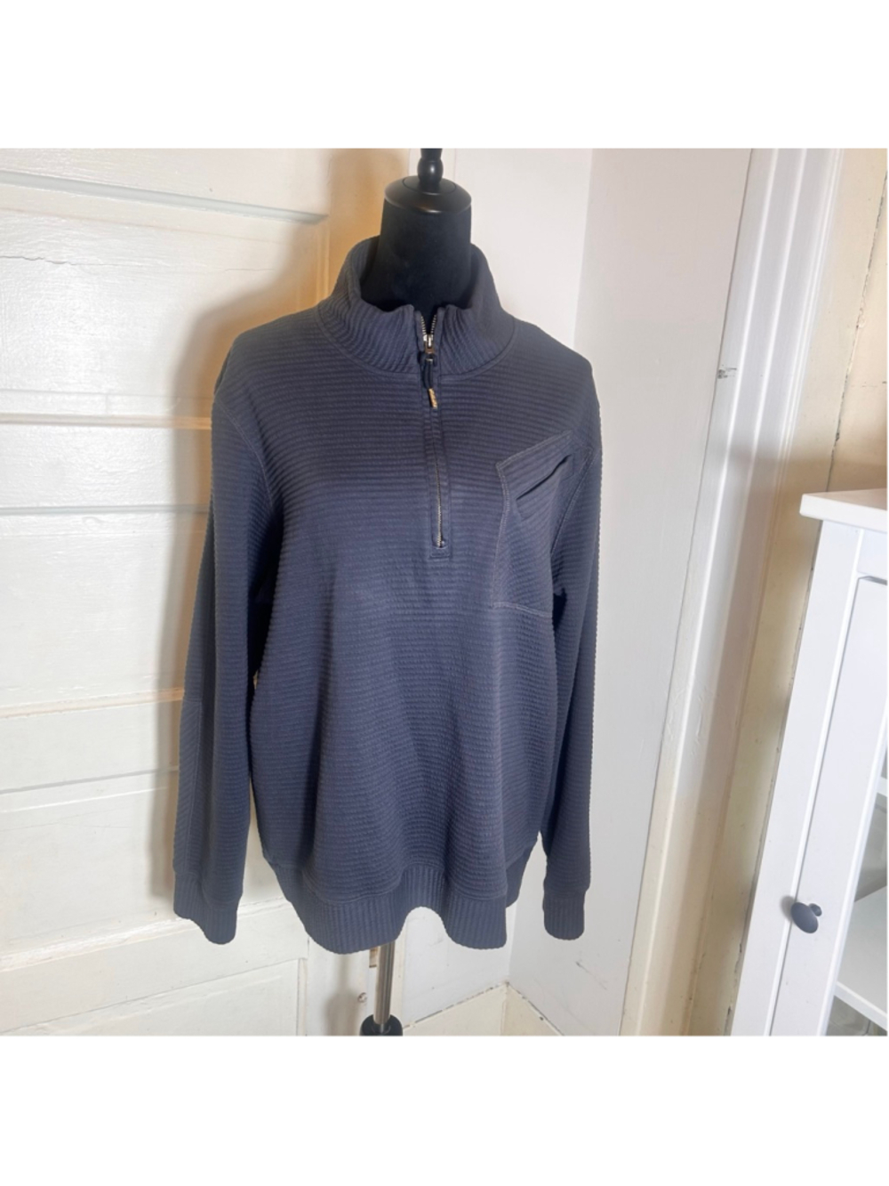 Men's Billy Reid Black Textured Pullover XL Layer Cozy Quarter Zip Lightweight